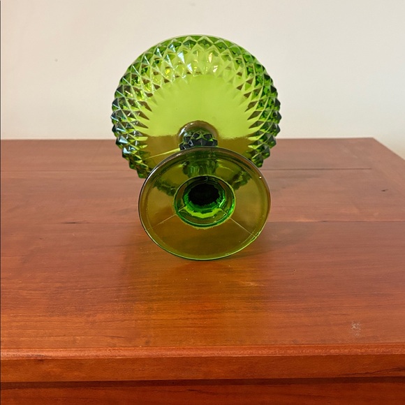 Vintage Green Pressed Glass Compote Goblet | Diamond Pattern | Retro Home Decor - Picture 5 of 5